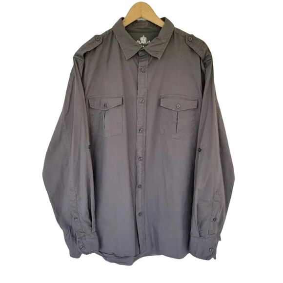 Helix Long Sleeve Button Down Shirt Gray Mens XXL Roll Tab Wrinkle Free Cotton - Picture 1 of 9
